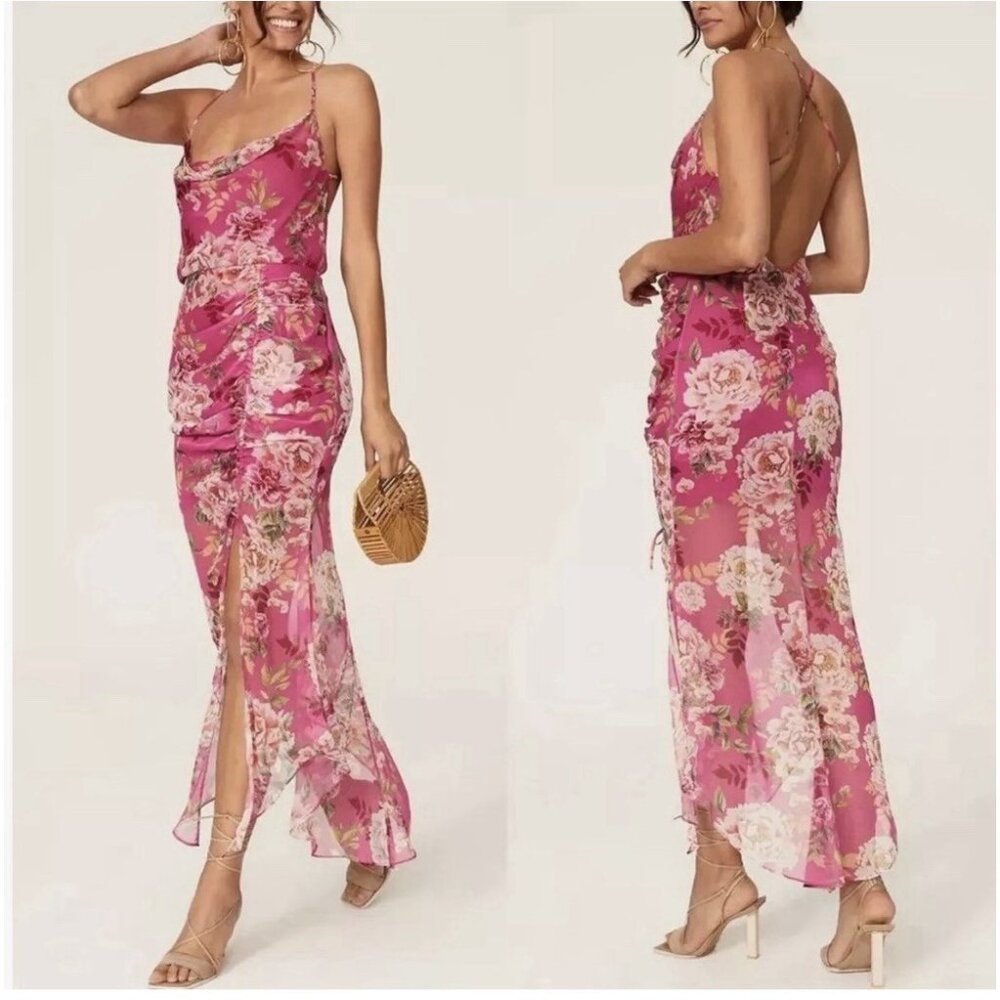 Floral Pink Backless Maxi Slip Dress